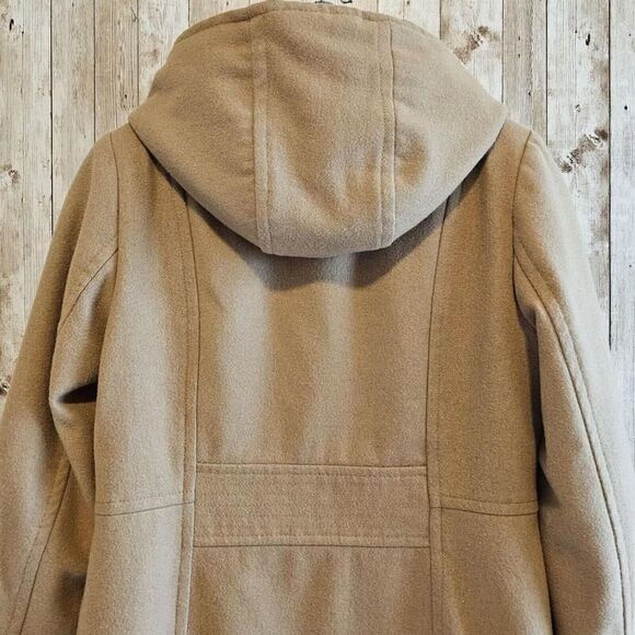 London Fog Hooded Zip Front Wool Blend Coat XS Tan Color - Picture 9 of 13